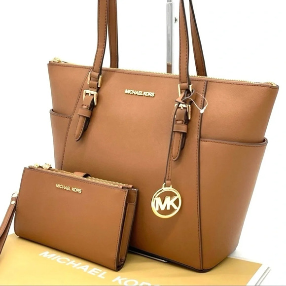 Michael Kors Large Charlotte Tote Bag & Double Zip Wallet Brown (NWT) - Picture 7 of 12